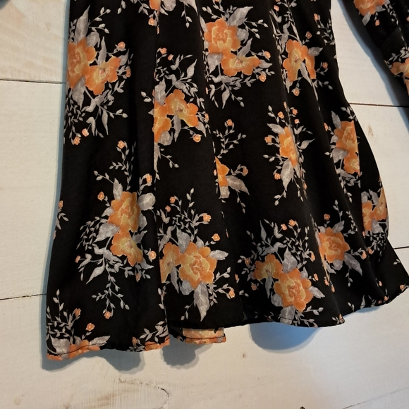 Free People Women's Long Sleeve Dress Size 4 Black Orange Floral Mini - Picture 4 of 12
